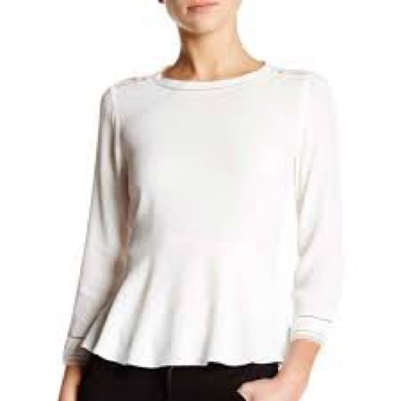 Rebecca Taylor White Long Sleeve Lace Back Peplum Top Size 4 - Picture 1 of 8